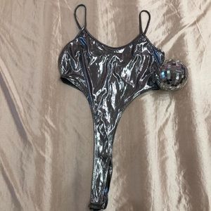 Sexy Silver Retro Ultra High-cut Bodysuit